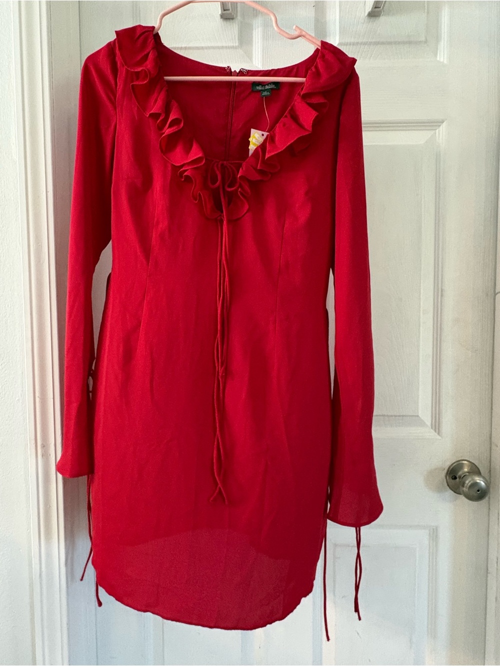 wild fable Red Ruffle-Trim Long Sleeve Mini Dress